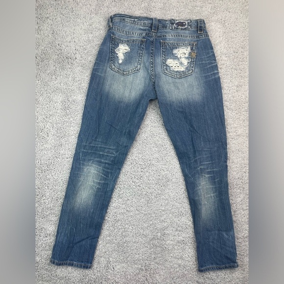 Miss Me Jeans Womens 27 Style # JB7262A Boyfriend Ankle Cut Out Distressing Gems - Picture 6 of 7